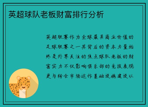 英超球队老板财富排行分析